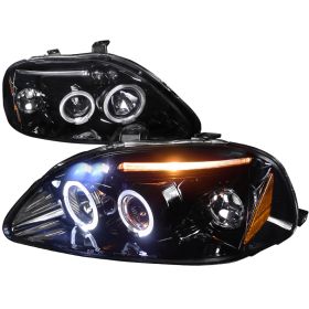 1996-1998 Honda Civic Halo LED Gloss-Black-Smoke Projector Headlights - 2LHP-CV9