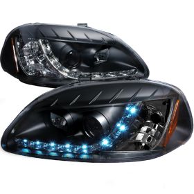 1996-1998 Honda Civic R8 LED Black Projector Headlights - 2LHP-CV96JM-8-TM