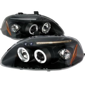 1996-1998 Honda Civic Halo LED Black Projector Headlights - 2LHP-CV96JM-TM
