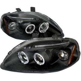 1999-2000 Honda Civic Halo LED Black Projector Headlights - 2LHP-CV99JM-TM