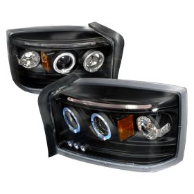 2005-2007 Dodge Dakota Halo LED Black Projector Headlights - 2LHP-DAK05JM-TM