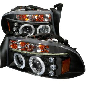 1997-2004 Dodge Dakota Halo LED Black Projector Headlights - 2LHP-DAK97JM-TM