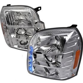 2007-2010 GMC Yukon LED DRL Chrome Projector Headlights - 2LHP-DEN07-TM