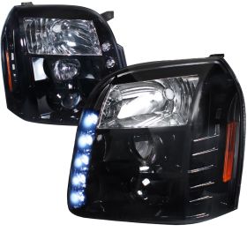 2007-2010 GMC Denail LED DGloss-Black-Smoke Projector Headlights - 2LHP-DEN07G-T
