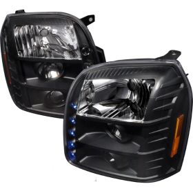 2007-2010 GMC Yukon LED DRL Black Projector Headlights - 2LHP-DEN07JM-TM