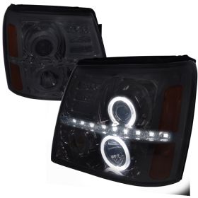 2002-2006 Cadillac Escalade Halo Smoke Projector Headlights - 2LHP-ECLD02G-RS