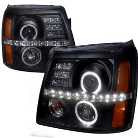 2002-2006 Cadillac Escalade Halo Black Projector Headlights - 2LHP-ECLD02JM-RS