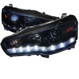 2008-2012 Mitsubishi Lancer R8 Gloss-Black-Smoke Projector Headlights - 2LHP-EVO