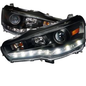 2008-2012 Mitsubishi Lancer R8 Black Projector Headlights - 2LHP-EVO08JM-8-TM