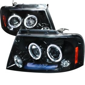 2004-2008 Ford F150 Halo Gloss-Black-Smoke Projector Headlights - 2LHP-F15004G-T