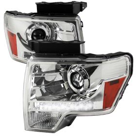 2009-2014 Ford F150 Chrome LED Projector Headlights - 2LHP-F15009-8-RS