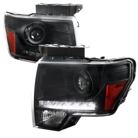 2009-2014 Ford F150 Black LED Projector Headlights - 2LHP-F15009JM-8-RS