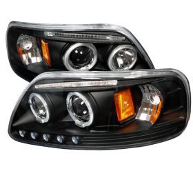 1997-2002 Ford Expedition Halo LED Black Projector Headlights - 2LHP-F15097JM-TM