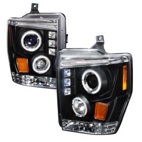 2008-2010 Ford F250 Superduty Halo LED Black Projector Headlights - 2LHP-F25008J