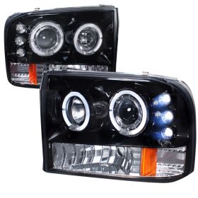 1999-2004 Ford F250 Superduty Halo Gloss-Black-Smoke Projector Headlights - 2LHP
