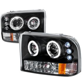1999-2004 Ford F250 Superduty Halo LED Black Projector Headlights - 2LHP-F25099J