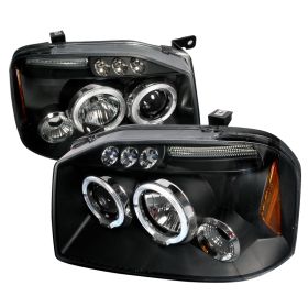 2001-2004 Nissan Frontier Halo LED Black Projector Headlights - 2LHP-FRO01JM-TM