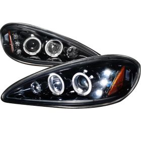 1999-2005 Pontiac Grand AM Halo LED Gloss-Black-Smoke Projector Headlights - 2LH