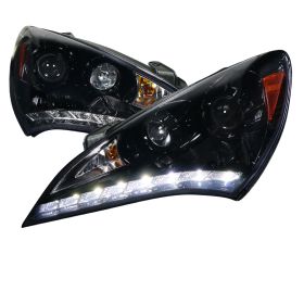 2010-2012 Hyundai Genesis LED DRL Gloss-Black-Smoke Projector Headlights - 2LHP-