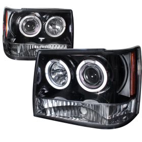 1993-1998 Jeep Grand Cherokee Halo Gloss-Black-Smoke Projector Headlights -2LHP-