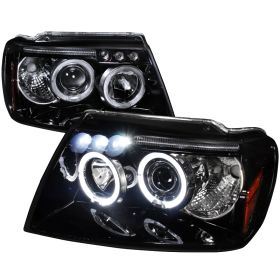 1999-2004 Jeep Grand Cherokee Halo LED Gloss-Black-Smoke Projector Headlights - 