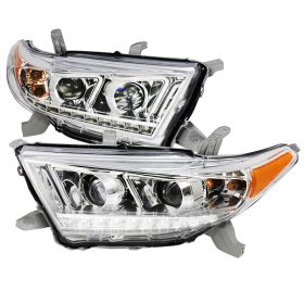 2011-2013 Toyota Highlander LED DRL Chrome Projector Headlights - 2LHP-HLDR11-RS