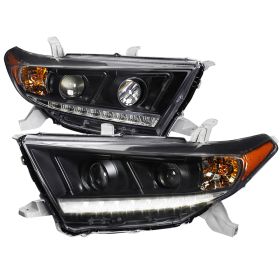 2011-2013 Toyota Highlander LED DRL Black Projector Headlights - 2LHP-HLDR11JM-R