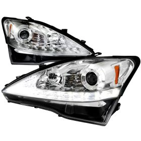 2006-2009 Lexus IS250 LED DRL Chrome Projector Headlights - 2LHP-IS25006-TM