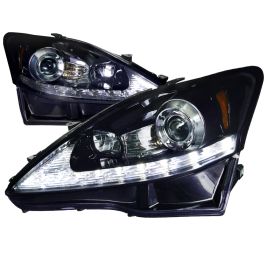 2006-2009 Lexus IS250 LED DRL Gloss-Black-Smoke Projector Headlights - 2LHP-IS25