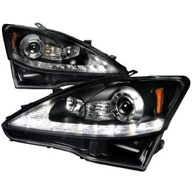 2006-2009 Lexus IS250 LED DRL Black Projector Headlights - 2LHP-IS25006JM-TM