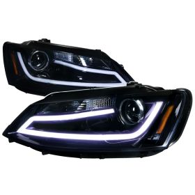 2011-2012 VW Jetta DRL Gloss-Black-Smoke Projector Headlights - 2LHP-JET11G-TM