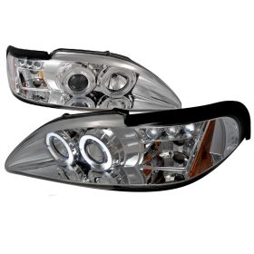 1994-1998 Ford Mustang Halo LED Chrome Projector Headlights - 2LHP-MST94-TM