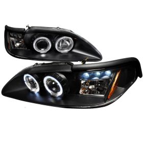 1994-1998 Ford Mustang Halo LED Black Projector Headlights - 2LHP-MST94JM-TM