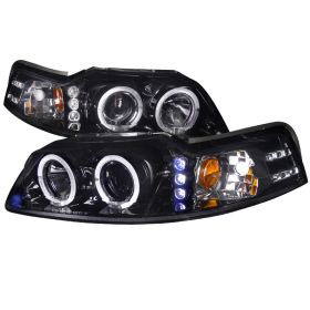 1999-2004 Ford Mustang Halo Gloss-Black-Smoke Projector Headlights - 2LHP-MST99G