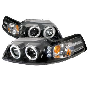 1999-2004 Ford Mustang Halo LED Black Projector Headlights - 2LHP-MST99JM-TM
