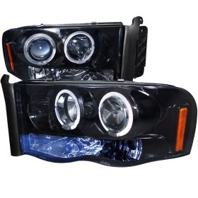 2002-2005 Dodge Ram Halo Gloss-Black-Smoke Projector Headlights - 2LHP-RAM02G-TM