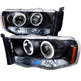2002-2005 Dodge Ram Halo LED Black Projector Headlights - 2LHP-RAM02JM-TM