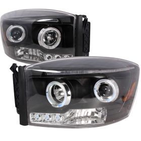 2006-2008 Dodge Ram Halo LED Black Projector Headlights - 2LHP-RAM06JM-TM