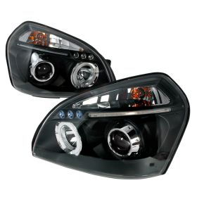 2004-2007 Hyundai Tucson Black Halo LED Projector Headlights - 2LHP-TUC04JM-TM