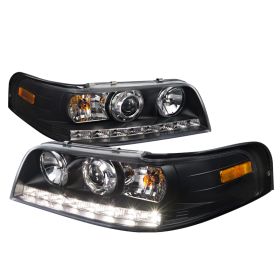 1998-2011 Ford Crown Victoria Black LED Projector Headlights - 2LHP-VIC98JM-TM