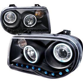 2005-2010 Chrysler 300c V8 Black CCFL Halo Projector Headlights - 3LHP-300C05JM-