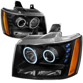 2007-2014 Chevy Avalanche Black CCFL Halo Projector Headlights - 4LHP-AVA07JM-KS