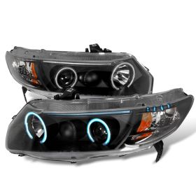 2006-2011 Honda Civic Black CCFL Halo Projector Headlights - 4LHP-CV062JM-KS