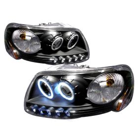 1997-2003 Ford F150 Black CCFL Halo Projector Headlights - 4LHP-F150971PCJM-KS