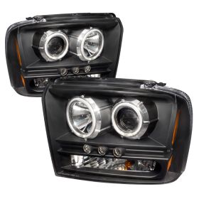2005-2007 Ford F250 Black CCFL Halo Projector Headlights - 4LHP-F25005JM-KS