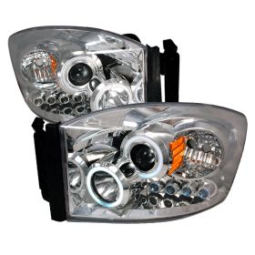 2006-2008 Dodge Ram Chrome CCFL Halo Projector Headlights - 4LHP-RAM06-KS