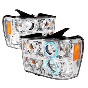 2007-2008 GMC Sierra Chrome CCFL Halo Projector Headlights - 4LHP-SIE07-KS