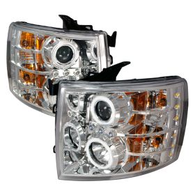 2007-2010 Chevy Silverado Chrome CCFL Halo Projector Headlights - 4LHP-SIV07-KS