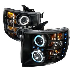 2007-2010 Chevy Silverado Black CCFL Halo Projector Headlights - 4LHP-SIV07JM-KS