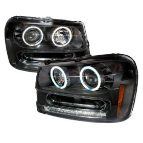 2002-2005 Chevy Trailblazer Black CCFL Halo Projector Headlights - 4LHP-TBLZ02JM